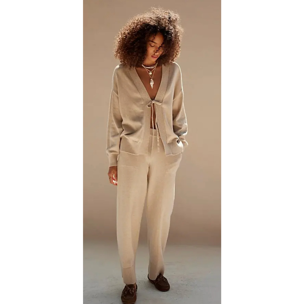 NEW FREE PEOPLE OATMEAL HEATHER SOLAR SWEATER PANTS SET SZ S